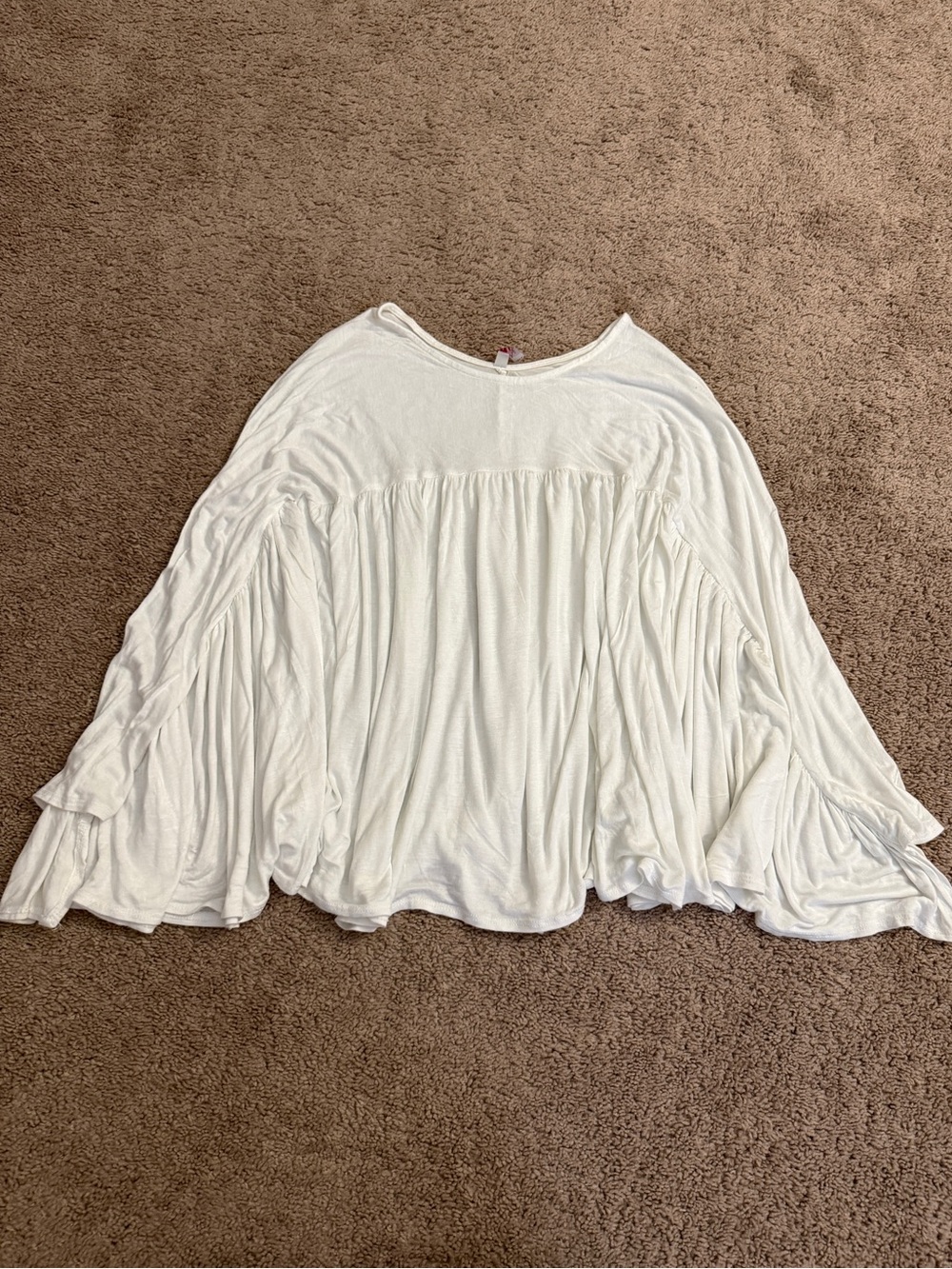 Batwing Shirt Women size Medium White Draped Ruffle Thin Stretch Long Sleeve Top